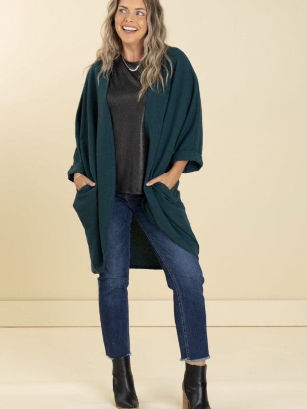 Three Piece Relaxed Wide-Leg Lounge Pants in Deep Teal - Picture 3 of 3